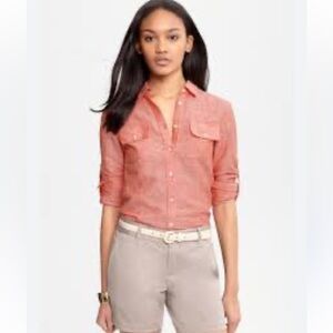 Banana Republic Women's Linen‎ Cotton Button Up Tab Button Up Sleeves Apricot 8